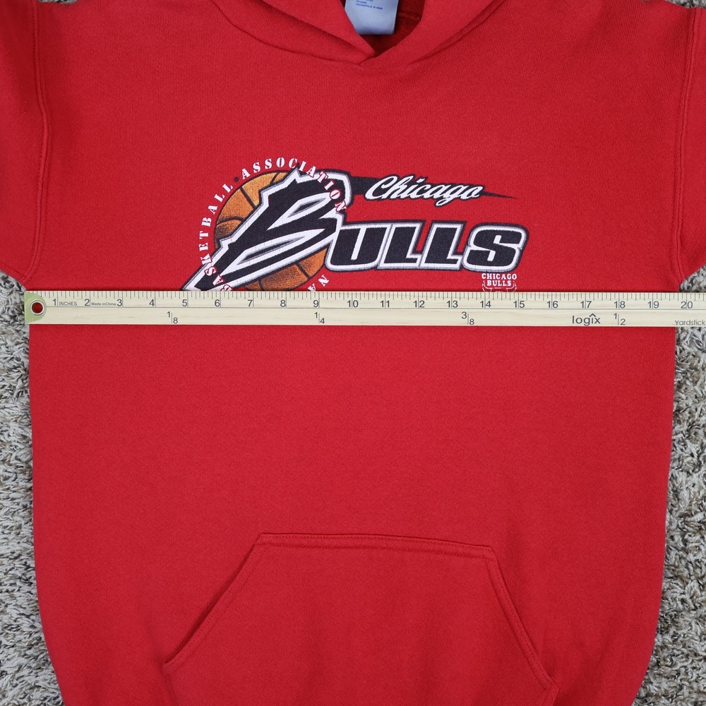 Vintage 90s Chicago Bulls Logo 7 Hoodie Kids L 14-16 Basketball Red Cotton - Picture 14 of 16